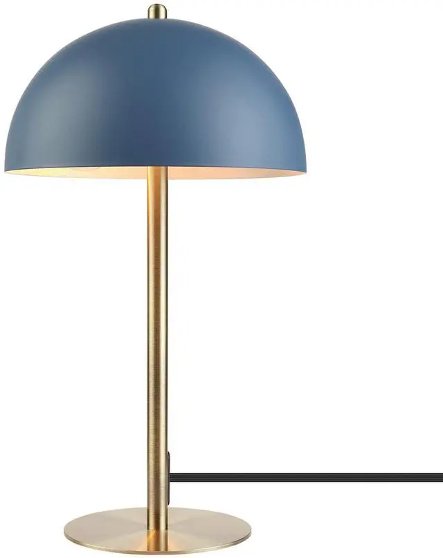 Main image of 15" Blue Desk Lamp with Brass Accents, in-Line On/Off Rocker Switch, Ideal for Bedroom, Office Decor, Home Essentials, Reading Light, LED Bulb Compatible