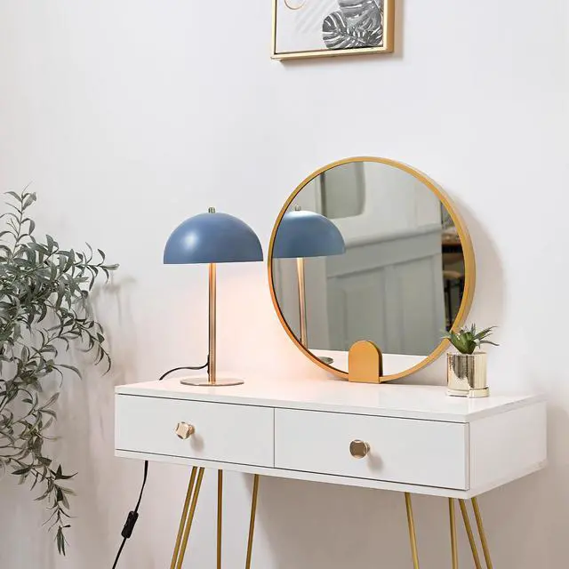 Alt view image 6 of 7 - 15" Blue Desk Lamp with Brass Accents, in-Line On/Off Rocker Switch, Ideal for Bedroom, Office Decor, Home Essentials, Reading Light, LED Bulb Compatible