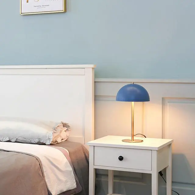 Alt view image 7 of 7 - 15" Blue Desk Lamp with Brass Accents, in-Line On/Off Rocker Switch, Ideal for Bedroom, Office Decor, Home Essentials, Reading Light, LED Bulb Compatible