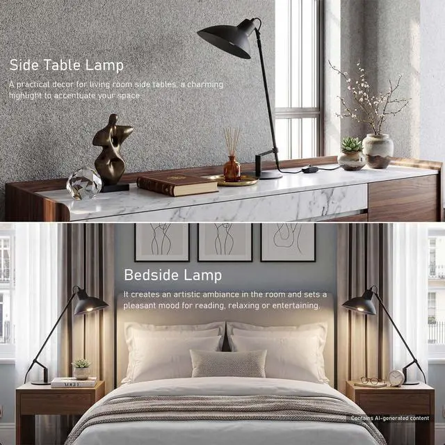 Alt view image 5 of 7 - Desk Lamp Modern Industrial 100% Metal Adjustable Table Lamp 24", Natural Light (4000K) with Dimmer, Ideal for Office Bedroom Study Room Living Room Nightstand Bedside Lamps Sand Black