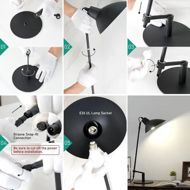 Alt view image 6 of 7 - Desk Lamp Modern Industrial 100% Metal Adjustable Table Lamp 24", Natural Light (4000K) with Dimmer, Ideal for Office Bedroom Study Room Living Room Nightstand Bedside Lamps Sand Black
