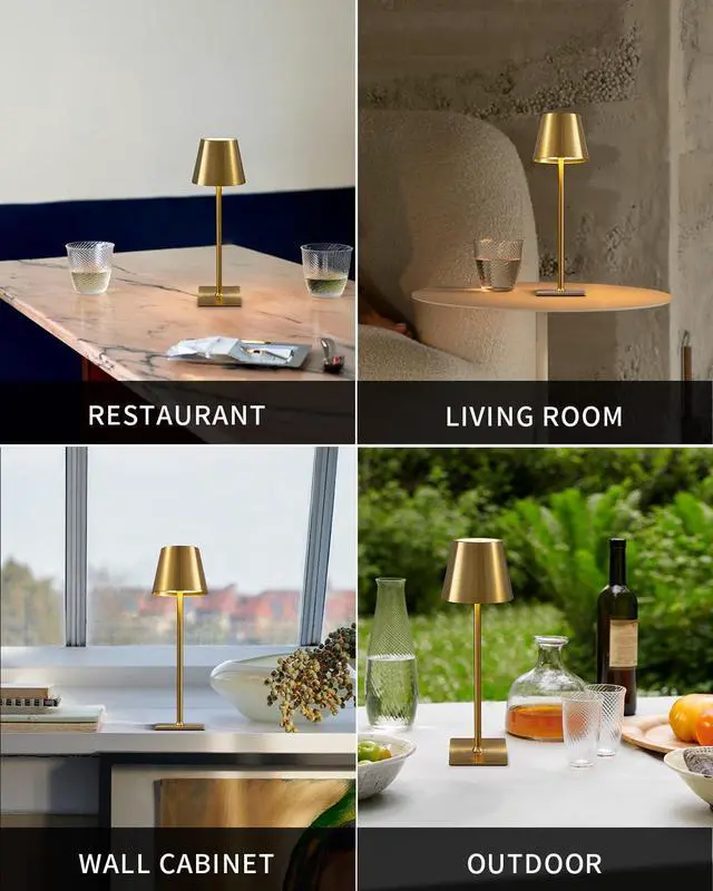 Alt view image 6 of 7 - 2 Pack Cordless Table Lamp,Portable LED Desk Lamp, 4000mAh Battery Operated, 3 Color Stepless Dimming Up, for Restaurant/Bedroom/Bars/Outdoor Party/Camping/Coffee Shop Night Light(Gold)
