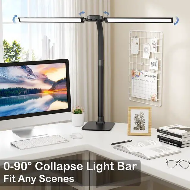 Alt view image 3 of 7 - Desk Lamp with USB Charging Port for Home Office 24w Architect Remote Base Dual Task Led Light Modern 5 Color Modes Dimmable Adjustable Gooseneck Double Head Reading Drafting Eye Caring Tall Lamps