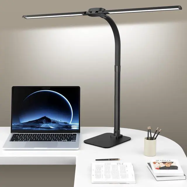 Main image of Desk Lamp with USB Charging Port for Home Office 24w Architect Remote Base Dual Task Led Light Modern 5 Color Modes Dimmable Adjustable Gooseneck Double Head Reading Drafting Eye Caring Tall Lamps