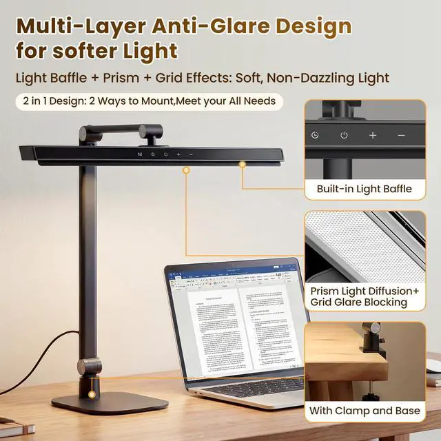 Alt view image 7 of 7 - Desk Lamps for Home Office: 2-in-1 LED Eye-Caring Table Light