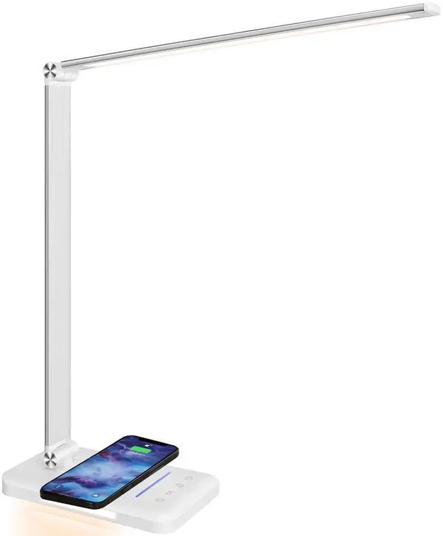 Main image of LED Desk Lamp with Night Light, Fast Wireless Charger, USB Charging Port, 10 Brightness, 5 Color Modes, Dimmable Bedside Table Lamp for Bedroom, Touch Control, Auto Timer, 1200Lux Super Bright