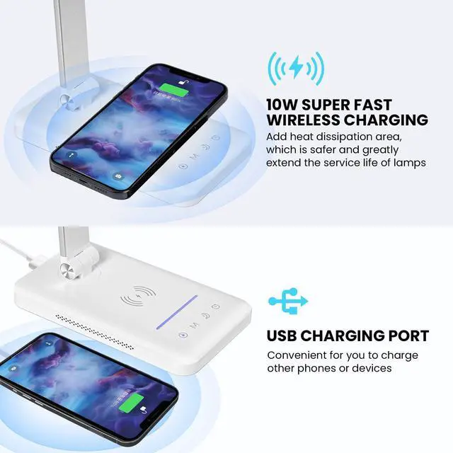 Alt view image 2 of 7 - LED Desk Lamp with Night Light, Fast Wireless Charger, USB Charging Port, 10 Brightness, 5 Color Modes, Dimmable Bedside Table Lamp for Bedroom, Touch Control, Auto Timer, 1200Lux Super Bright