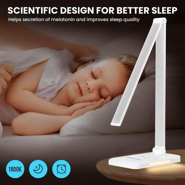 Alt view image 3 of 7 - LED Desk Lamp with Night Light, Fast Wireless Charger, USB Charging Port, 10 Brightness, 5 Color Modes, Dimmable Bedside Table Lamp for Bedroom, Touch Control, Auto Timer, 1200Lux Super Bright