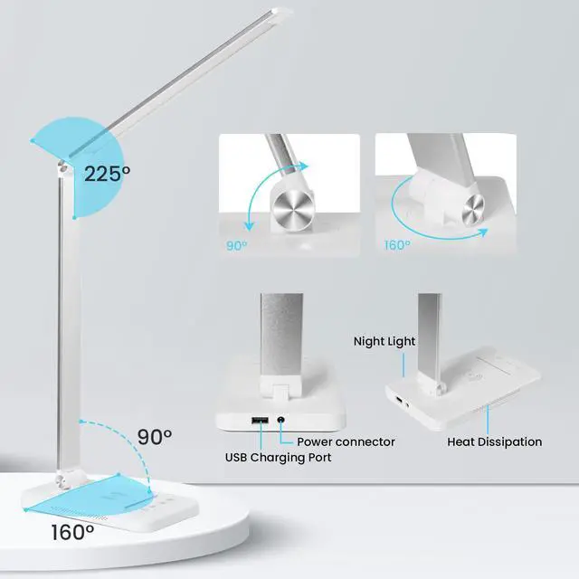 Alt view image 5 of 7 - LED Desk Lamp with Night Light, Fast Wireless Charger, USB Charging Port, 10 Brightness, 5 Color Modes, Dimmable Bedside Table Lamp for Bedroom, Touch Control, Auto Timer, 1200Lux Super Bright