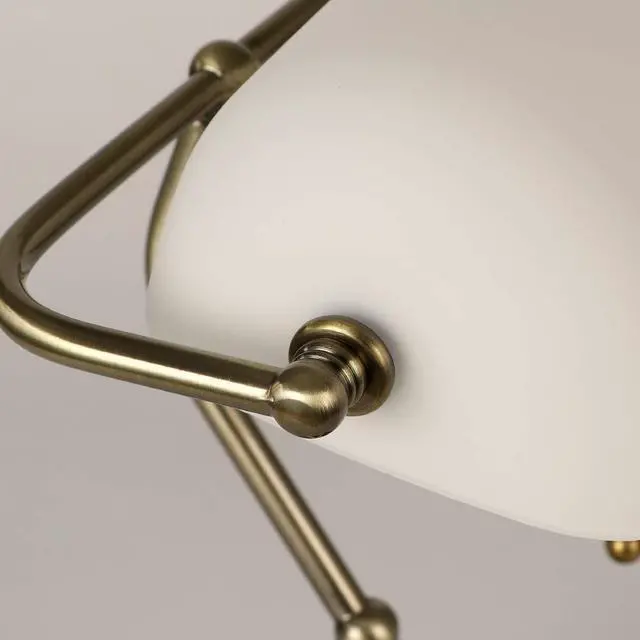 Alt view image 4 of 6 - Glass Bankers Desk Lamp with Pull Chain Switch Plug in Fixture,Satin Brass Finish (White)