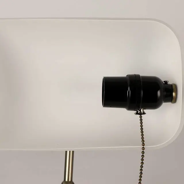 Alt view image 5 of 6 - Glass Bankers Desk Lamp with Pull Chain Switch Plug in Fixture,Satin Brass Finish (White)