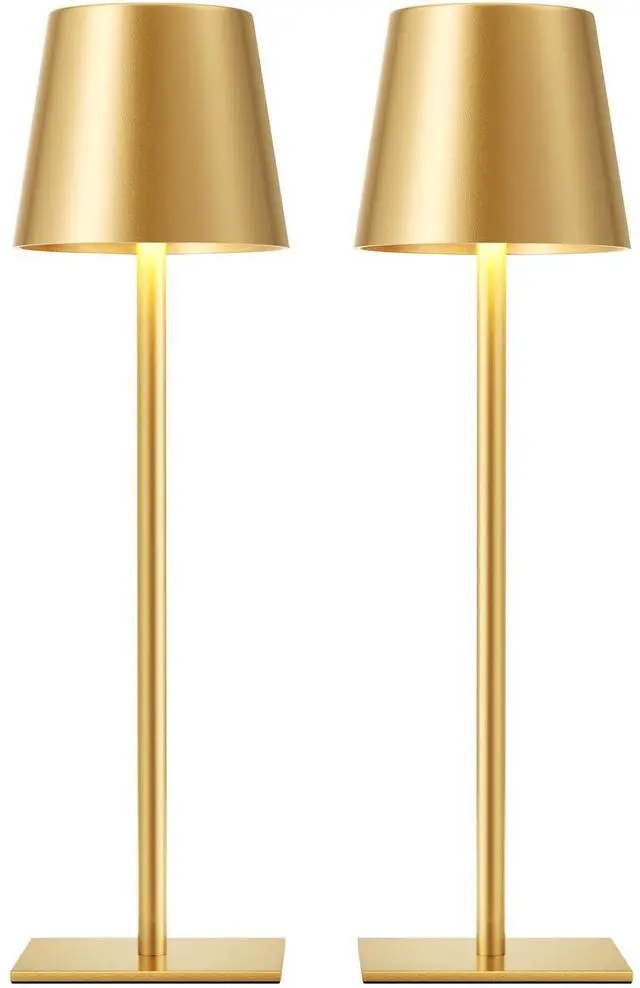 Main image of Gold Cordless Rechargeable Table Lamp, 2 Pack Portable Desk Lamp with 5000mAh Battery, Touch Control Stepless Dimming, Wireless Night Light for Dining, Outdoor Camping, Coffee Shop, Water Repellent
