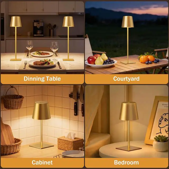 Alt view image 5 of 6 - Gold Cordless Rechargeable Table Lamp, 2 Pack Portable Desk Lamp with 5000mAh Battery, Touch Control Stepless Dimming, Wireless Night Light for Dining, Outdoor Camping, Coffee Shop, Water Repellent