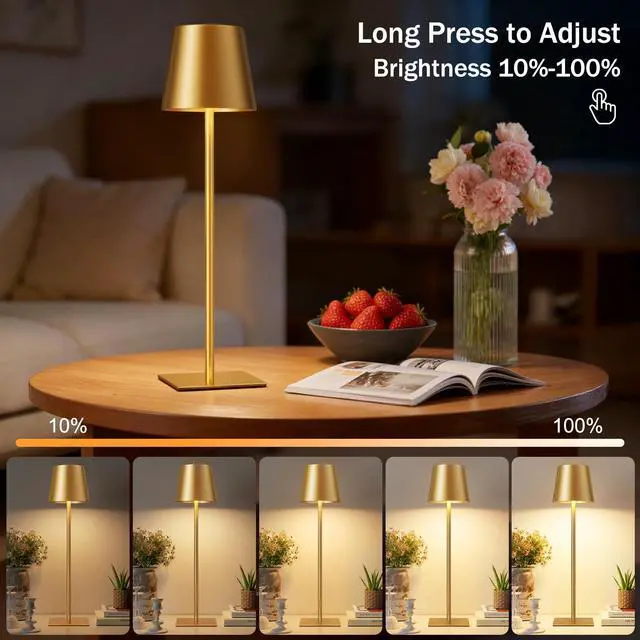 Alt view image 6 of 6 - Gold Cordless Rechargeable Table Lamp, 2 Pack Portable Desk Lamp with 5000mAh Battery, Touch Control Stepless Dimming, Wireless Night Light for Dining, Outdoor Camping, Coffee Shop, Water Repellent