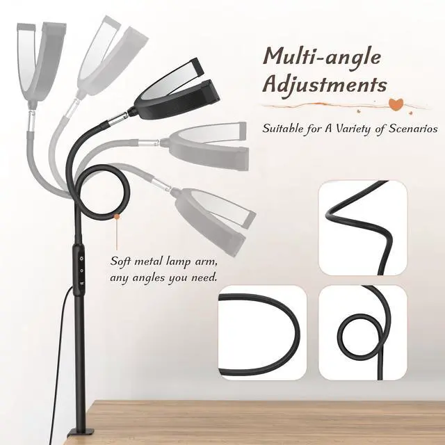 Alt view image 3 of 7 - Half Moon Light with Clamp, LED Manicure Table Lamp, Desk Lamp for Nail Desk, Eyelash Extensions, Skincare and Tattoo, 5 Brightness Levels and 5 Color Modes, Remote Control (Black)