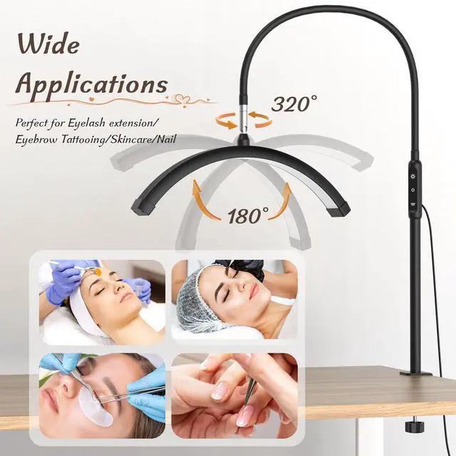 Alt view image 4 of 7 - Half Moon Light with Clamp, LED Manicure Table Lamp, Desk Lamp for Nail Desk, Eyelash Extensions, Skincare and Tattoo, 5 Brightness Levels and 5 Color Modes, Remote Control (Black)