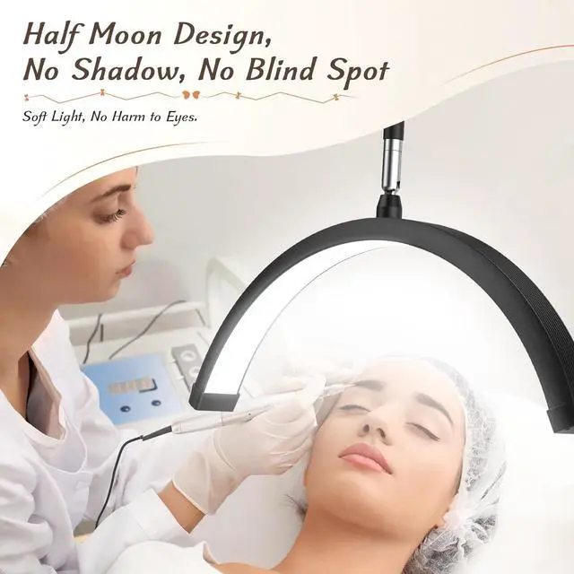 Alt view image 7 of 7 - Half Moon Light with Clamp, LED Manicure Table Lamp, Desk Lamp for Nail Desk, Eyelash Extensions, Skincare and Tattoo, 5 Brightness Levels and 5 Color Modes, Remote Control (Black)