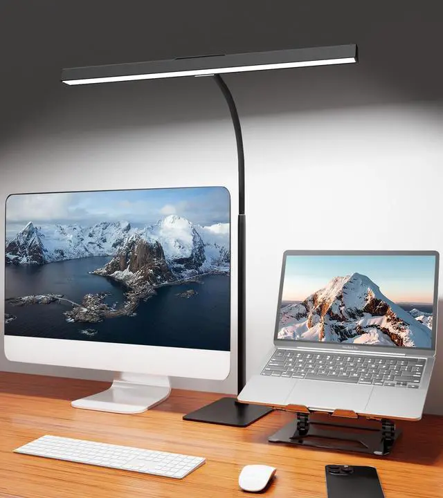 Main image of Desk Lamp for Home Office with Base, Eye-Caring Desk Light with Adjustable Gooseneck, 12W USB Adapter Touch Control 5 Dimmable Brightness & Color Tall Lamp for Work, Computer, Study, Task