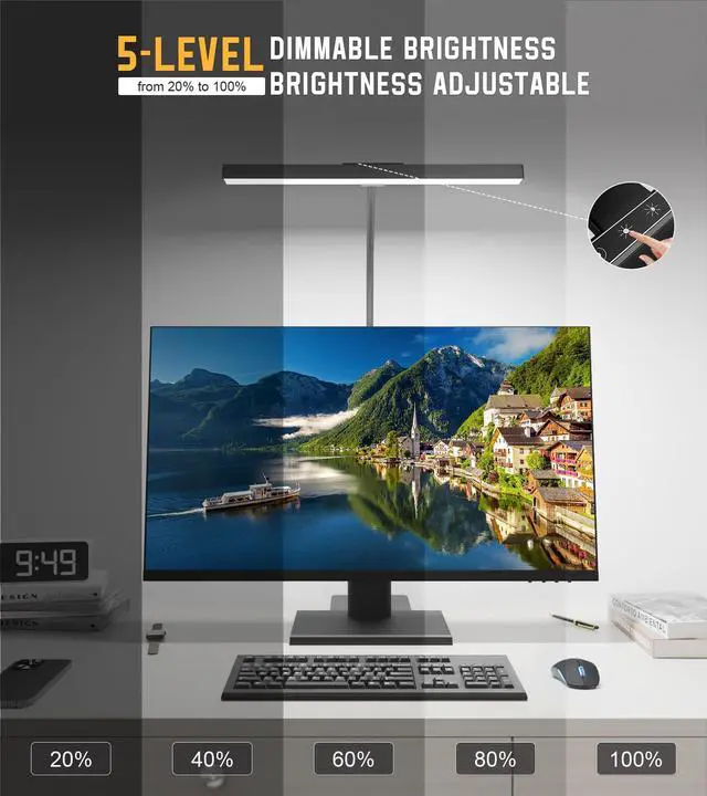 Alt view image 7 of 7 - Desk Lamp for Home Office with Base, Eye-Caring Desk Light with Adjustable Gooseneck, 12W USB Adapter Touch Control 5 Dimmable Brightness & Color Tall Lamp for Work, Computer, Study, Task