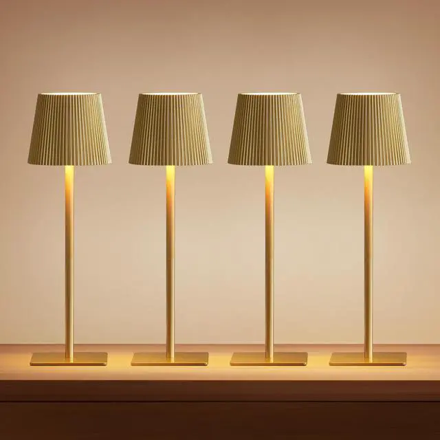 Main image of 4 Pack Cordless Table Lamp,6000mAh Rechargeable Battery Operated Desk Lamp,Two Adjustable Heights,Waterproof, Touch Control & 3 Color Stepless Dimming for Restaurant/Bedroom/Bars/Outdoor (Gold)