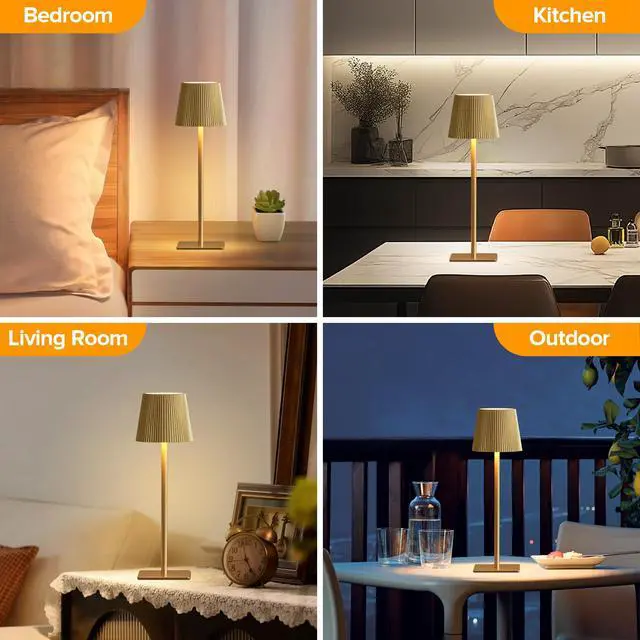 Alt view image 6 of 7 - 4 Pack Cordless Table Lamp,6000mAh Rechargeable Battery Operated Desk Lamp,Two Adjustable Heights,Waterproof, Touch Control & 3 Color Stepless Dimming for Restaurant/Bedroom/Bars/Outdoor (Gold)