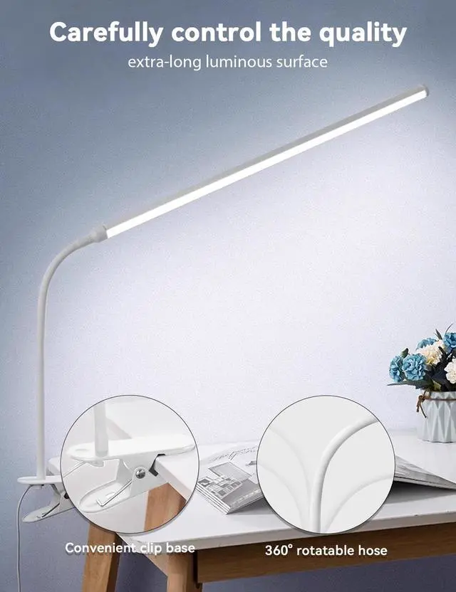 Alt view image 3 of 7 - 2-Pack LED Desk Lamp with Clamp,College Dorm Room Students Study Reading Desk Lights,Dimming,Hose Desk Lamps,Home Office Computer Light,gooseneck,Swing Arm Work Table Lamps,Clip Bed Light