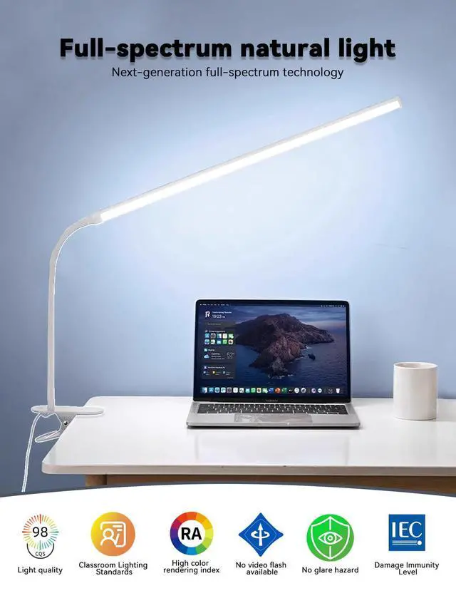 Alt view image 4 of 7 - 2-Pack LED Desk Lamp with Clamp,College Dorm Room Students Study Reading Desk Lights,Dimming,Hose Desk Lamps,Home Office Computer Light,gooseneck,Swing Arm Work Table Lamps,Clip Bed Light