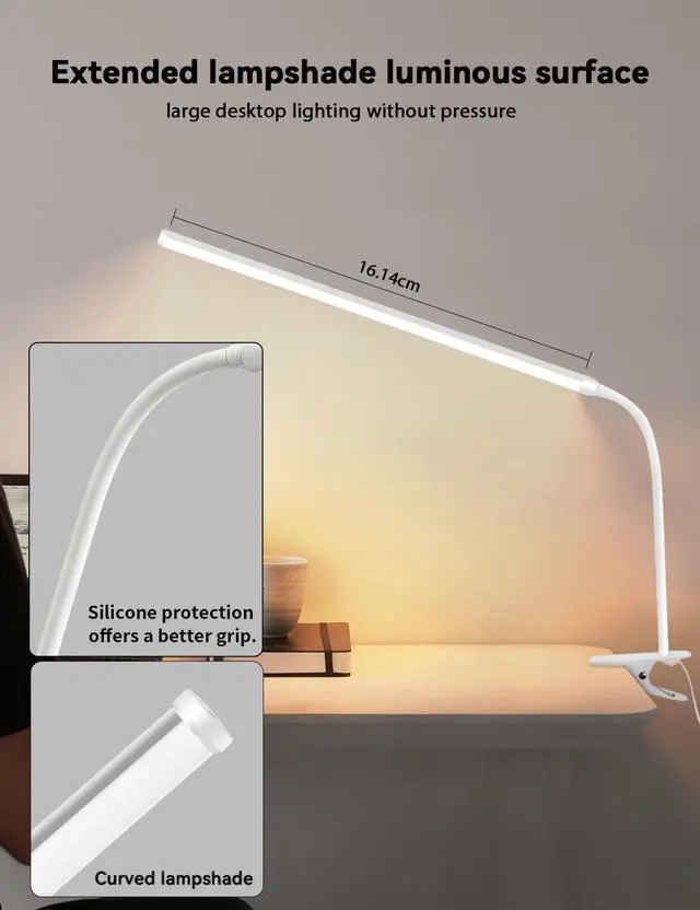Alt view image 5 of 7 - 2-Pack LED Desk Lamp with Clamp,College Dorm Room Students Study Reading Desk Lights,Dimming,Hose Desk Lamps,Home Office Computer Light,gooseneck,Swing Arm Work Table Lamps,Clip Bed Light