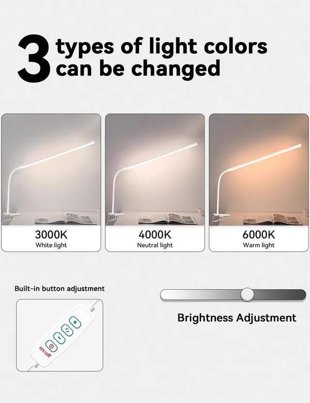 Alt view image 7 of 7 - 2-Pack LED Desk Lamp with Clamp,College Dorm Room Students Study Reading Desk Lights,Dimming,Hose Desk Lamps,Home Office Computer Light,gooseneck,Swing Arm Work Table Lamps,Clip Bed Light