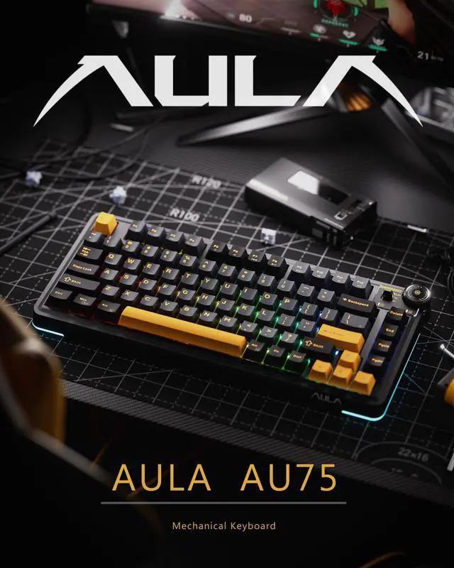 Alt view image 2 of 6 - AU75 Wireless Mechanical Keyboard, x Aula 75% Hot-Swappable RGB Gaming Keyboard with Multi-Device Connectivity, Customizable LED Backlit, Knob Control, PBT Keycaps for Windows, Mac, PC, Tablet