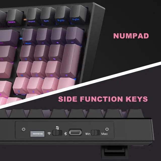 Alt view image 3 of 7 - X98 PRO Wireless Mechanical Keyboard,Hot Swappable Custom Keyboard with Number Pad,Linear Switches,Tri-Mode BT5.0/2.4GHz/USB-C,RGB Backlit Computer Gaming Keyboards for Win/Mac/PC
