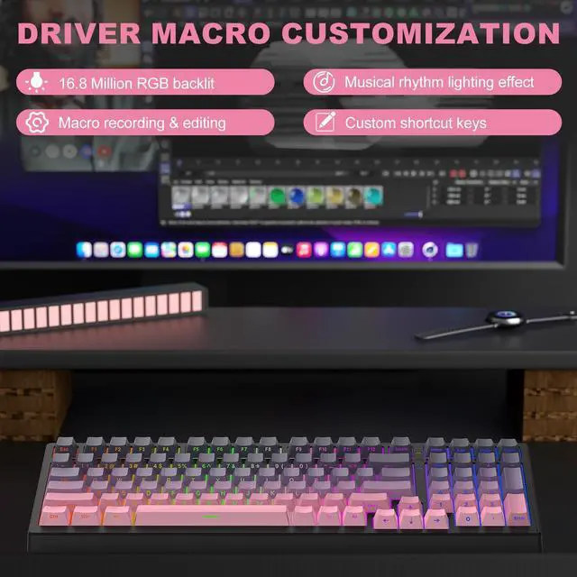 Alt view image 5 of 7 - X98 PRO Wireless Mechanical Keyboard,Hot Swappable Custom Keyboard with Number Pad,Linear Switches,Tri-Mode BT5.0/2.4GHz/USB-C,RGB Backlit Computer Gaming Keyboards for Win/Mac/PC