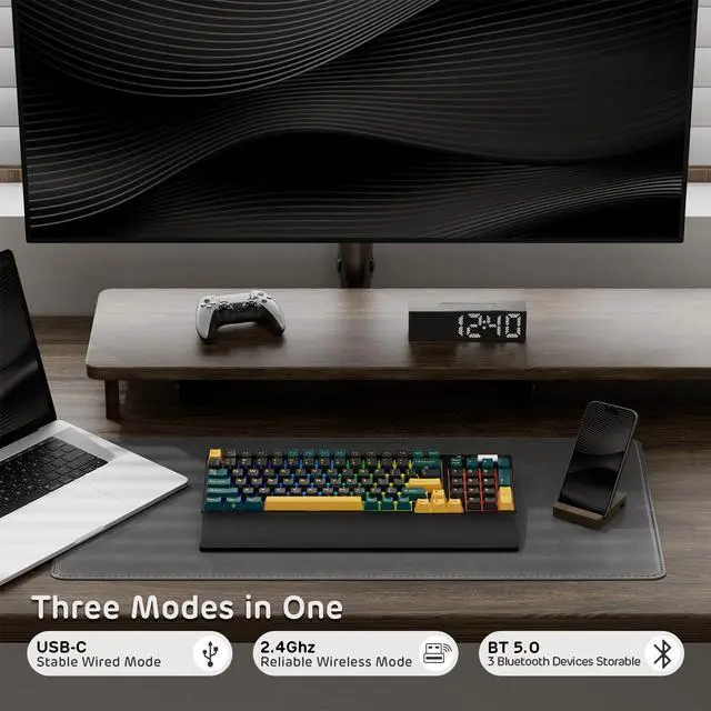 Alt view image 3 of 7 - RK96 RGB Limited Ed, 90% 96 Keys Wireless 3-Mode BT5.0/2.4G/USB-C Hot Swappable Mechanical Keyboard w/Wrist Rest, Volume Control, Software, Massive Battery, RK Viridian Switch