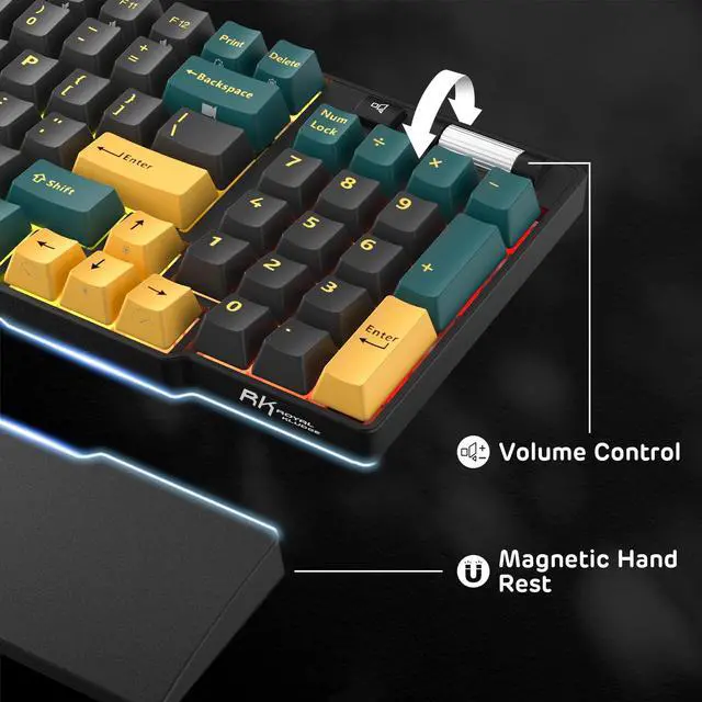 Alt view image 5 of 7 - RK96 RGB Limited Ed, 90% 96 Keys Wireless 3-Mode BT5.0/2.4G/USB-C Hot Swappable Mechanical Keyboard w/Wrist Rest, Volume Control, Software, Massive Battery, RK Viridian Switch