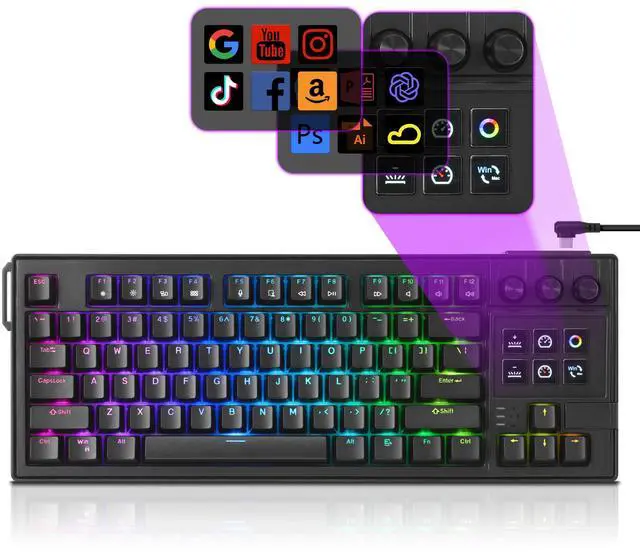 Main image of K87PRO TKL Mechanical Keyboard with 6 LCD Stream Control Keys & 3 Media Knobs Gasket Mount, Hot-Swappable RGB Gaming & Streaming Macro Keyboard for PC & Mac (Black)