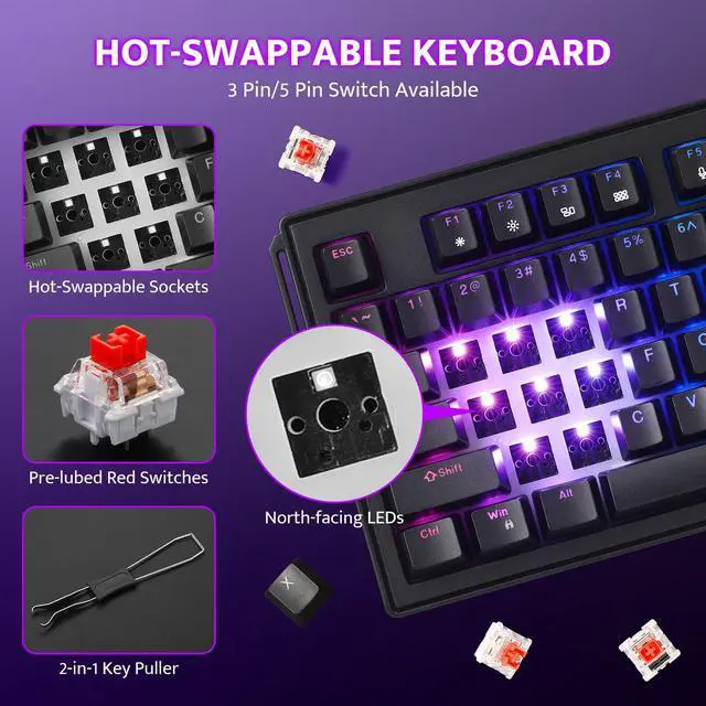 Alt view image 5 of 7 - K87PRO TKL Mechanical Keyboard with 6 LCD Stream Control Keys & 3 Media Knobs Gasket Mount, Hot-Swappable RGB Gaming & Streaming Macro Keyboard for PC & Mac (Black)