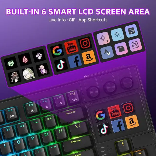 Alt view image 2 of 7 - K87PRO TKL Mechanical Keyboard with 6 LCD Stream Control Keys & 3 Media Knobs Gasket Mount, Hot-Swappable RGB Gaming & Streaming Macro Keyboard for PC & Mac (Black)