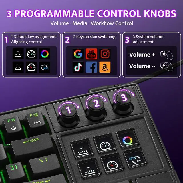 Alt view image 3 of 7 - K87PRO TKL Mechanical Keyboard with 6 LCD Stream Control Keys & 3 Media Knobs Gasket Mount, Hot-Swappable RGB Gaming & Streaming Macro Keyboard for PC & Mac (Black)
