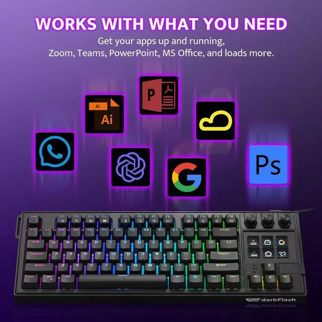 Alt view image 7 of 7 - K87PRO TKL Mechanical Keyboard with 6 LCD Stream Control Keys & 3 Media Knobs Gasket Mount, Hot-Swappable RGB Gaming & Streaming Macro Keyboard for PC & Mac (Black)