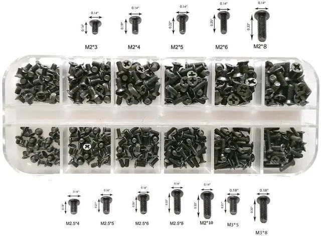 Main image of 240pcs 12 Sizes Laptop Screws Kit, Notebook Computer Replacement Screws Assortment Kit,M2 M2.5 M3, for Lenovo Toshiba Gateway Samsung HP IBM Dell Sony Acer Asus SSD Hard Disk SATA SSD M.2