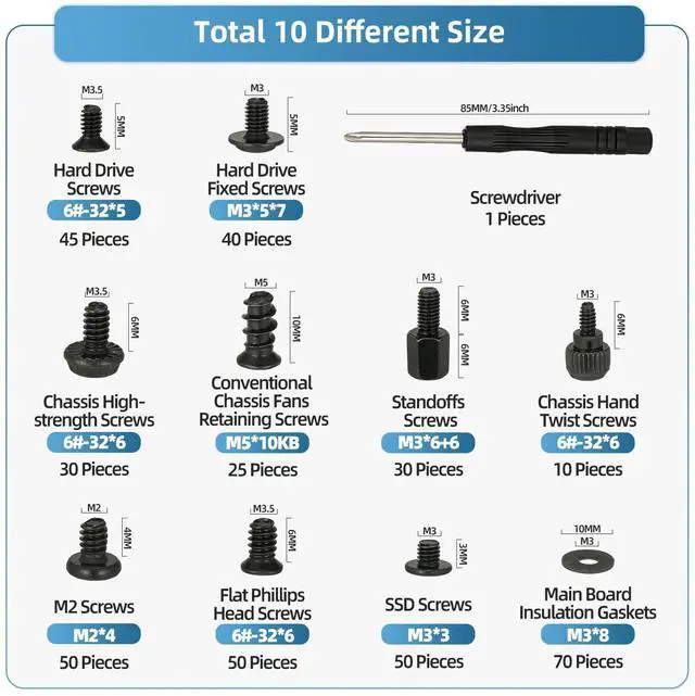 Alt view image 2 of 7 - 400PCS Computer Screws Assortment Kit with Screwdriver Motherboard Standoffs Screws for Universal Motherboard, HDD, SSD, Hard Drive,Fan, Power Supply, Graphics, PC Case, DIY Installation and Repair