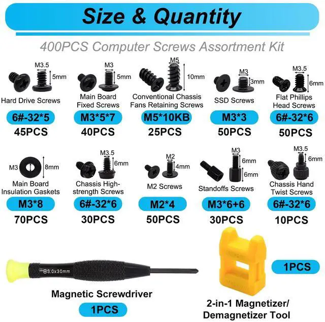 Alt view image 2 of 6 - 400Pcs Computer Screws Assortment Kit, Motherboard Standoffs Screws PC Screws for Universal Motherboard, SSD, Hard Drive, PC Case, PC Fan, for DIY PC Installation and Repair