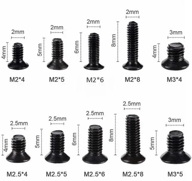 Alt view image 2 of 6 - Laptop Repair Screw Kit 500PCS Black Zinc Plated M2 M2.5 M3 Flat Head Machine Screws for SSD, Motherboard & Electronics Repair with 1g Gold Thermal Grease