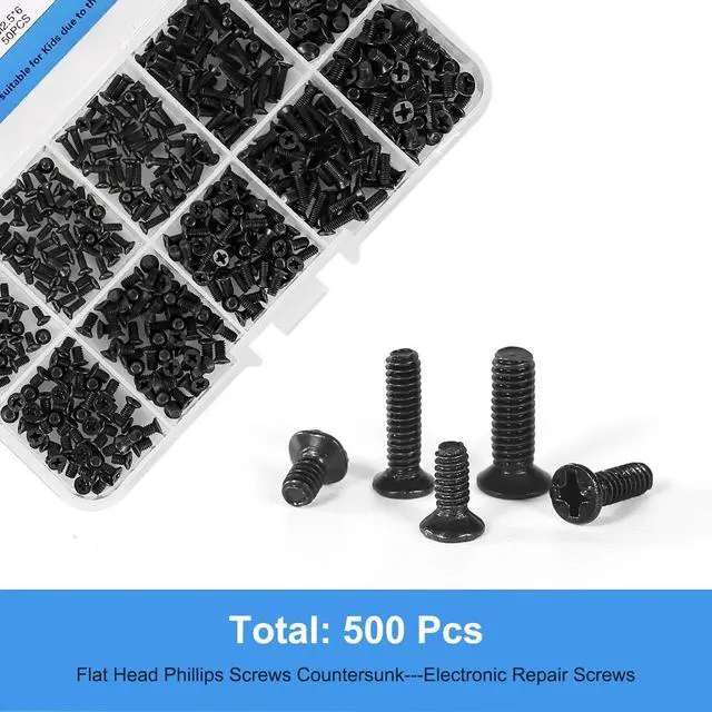Alt view image 3 of 6 - Laptop Repair Screw Kit 500PCS Black Zinc Plated M2 M2.5 M3 Flat Head Machine Screws for SSD, Motherboard & Electronics Repair with 1g Gold Thermal Grease