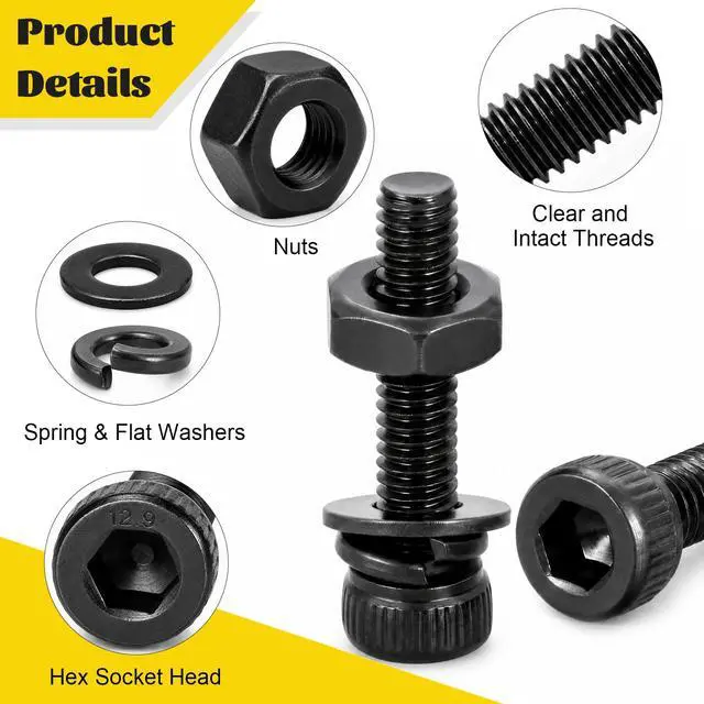 Alt view image 3 of 7 - 750PCS M3 Screws Assortment Kit, M3x6/8/10/12/16/20/25/30 mm Hex Socket Head Bolts, Nuts & Washers Assorted Set - 12.9 Alloy Steel Black Zinc Plated M3 Screw for 3D Printer,DIY