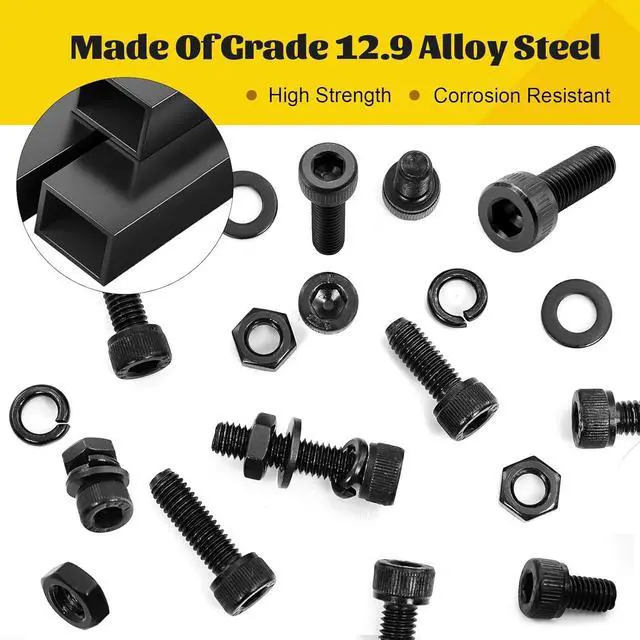 Alt view image 4 of 7 - 750PCS M3 Screws Assortment Kit, M3x6/8/10/12/16/20/25/30 mm Hex Socket Head Bolts, Nuts & Washers Assorted Set - 12.9 Alloy Steel Black Zinc Plated M3 Screw for 3D Printer,DIY