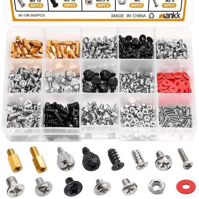 Main image of 502PCS Computer Screw Assortment Kit Motherboard Standoffs Screws Laptop Screws for HDD Hard Drive,PC Case,Fan,ATX Case, SSD,CD-ROM