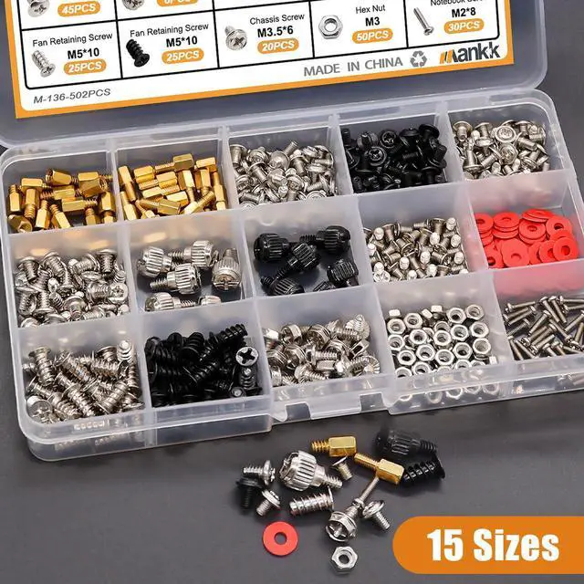 Alt view image 3 of 6 - 502PCS Computer Screw Assortment Kit Motherboard Standoffs Screws Laptop Screws for HDD Hard Drive,PC Case,Fan,ATX Case, SSD,CD-ROM