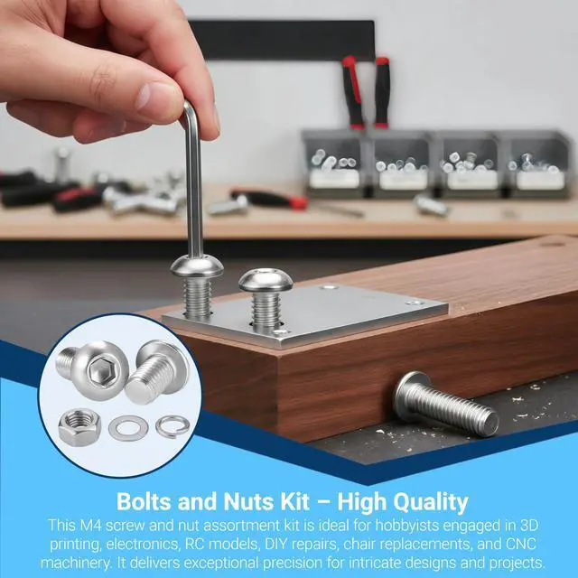 Alt view image 2 of 6 - 520-Piece M4 Hex Socket Head & Pan Head Screw Assortment Kit, 304 Stainless Steel, with Nuts, Flat & Lock Washers, 4 Sizes (M4x10/16/20/30mm) for DIY, Electronics, and Machinery Repair