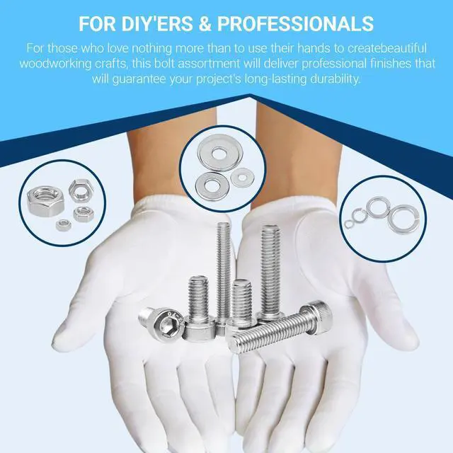 Alt view image 6 of 6 - 520-Piece M4 Hex Socket Head & Pan Head Screw Assortment Kit, 304 Stainless Steel, with Nuts, Flat & Lock Washers, 4 Sizes (M4x10/16/20/30mm) for DIY, Electronics, and Machinery Repair